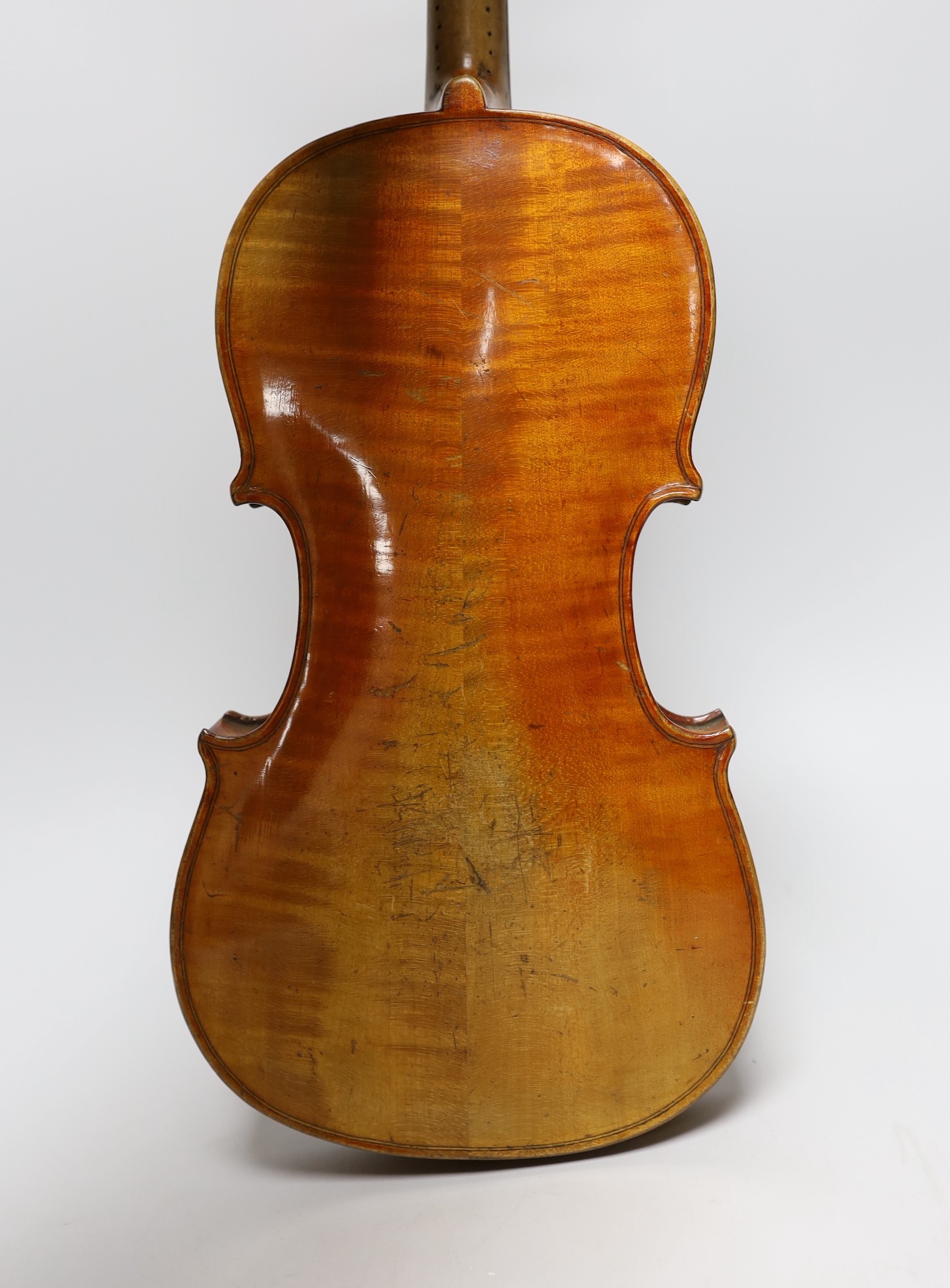 A 19th century German violin, back measures 33cm, cased